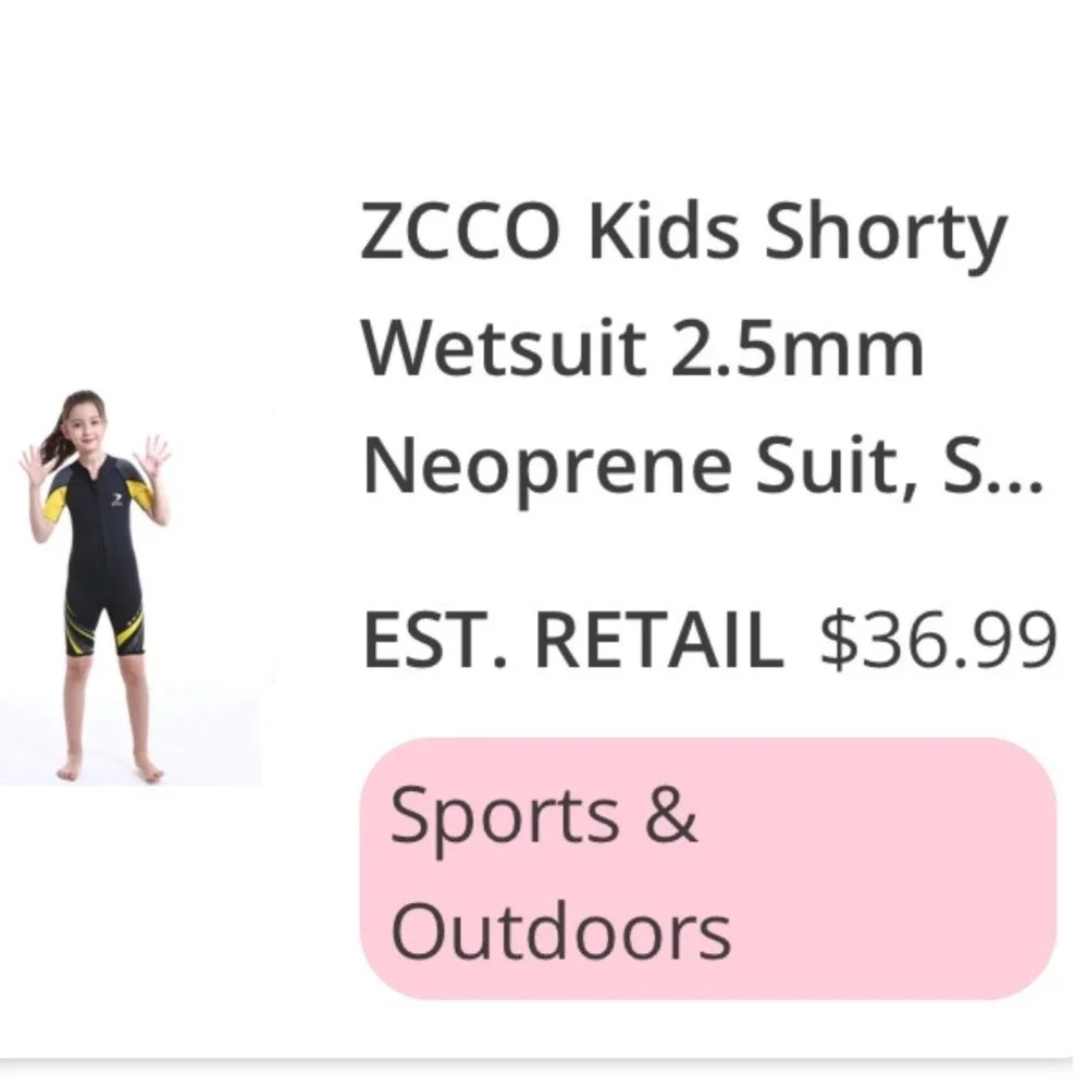 ZCCO Shorty Wetsuit Kids Size L Black Yellow NEW 2.5mm Neoprene KS305 Front Zip
